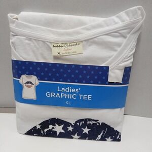 Patriotic Lips Kiss T-shirt Red White Blue USA Womens XL Bobbie Brooks NEW